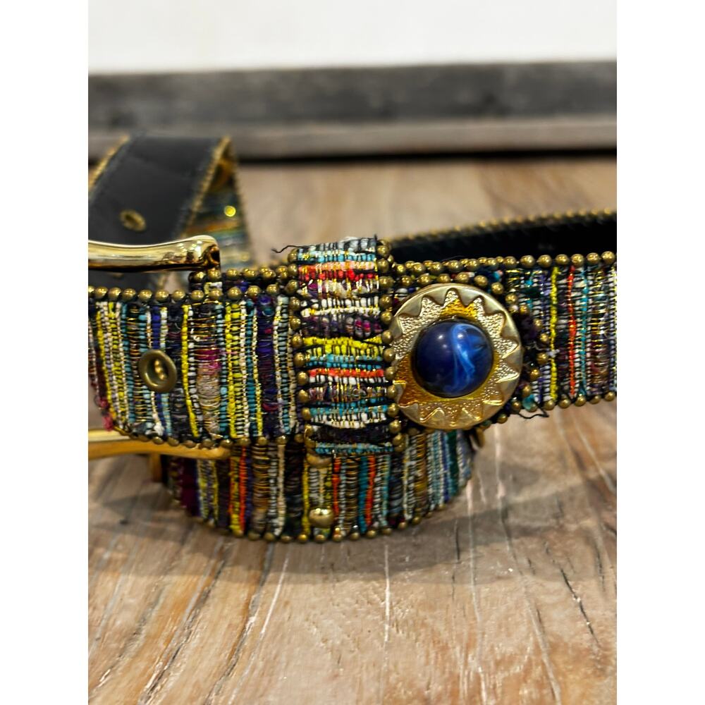 Vintage Elite California Embellished Boho Tapestry Belt Jeweled Wearable Art